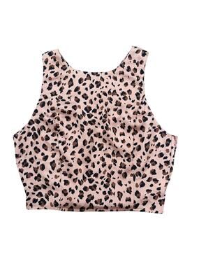 Nasty Gal Leopard Print Crop Top Criss Cross Cut Out Back Size 0 XS Animal Print